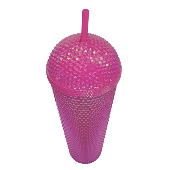Starbucks 2025 Pink Studded Cold Cup Tumbler 24oz With Straw Iridescent Domed - Picture 2 of 5